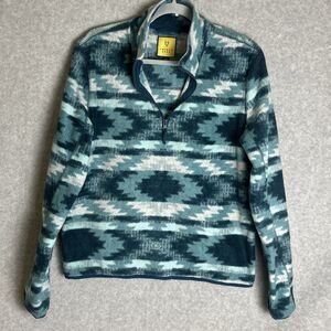 Prince & Fox Women Blue Patterned Aztec Fleece Qtr Zip Pullover Sweater Size M